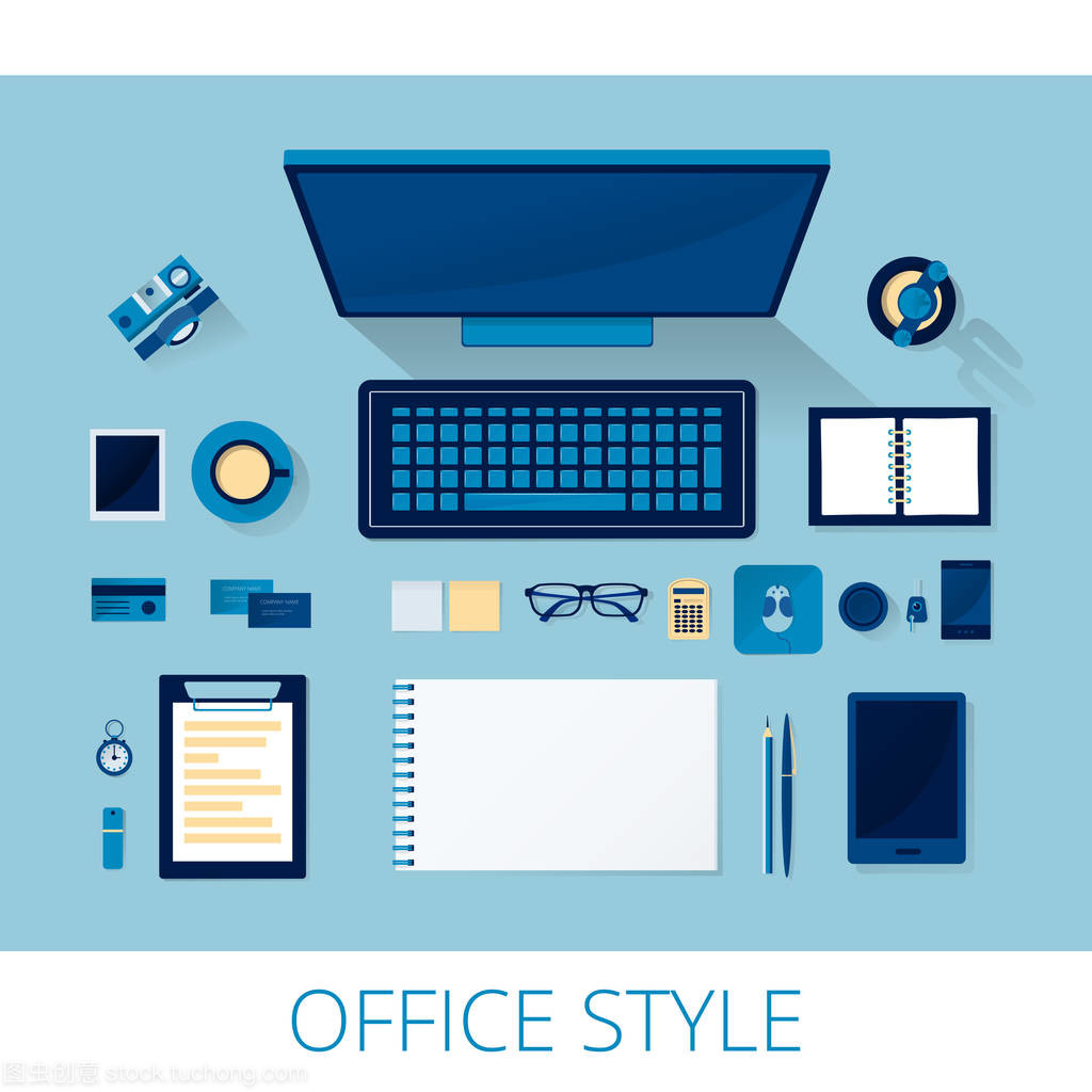 井然有序，高效之源 一套顶视图下的矢量办公用品组合